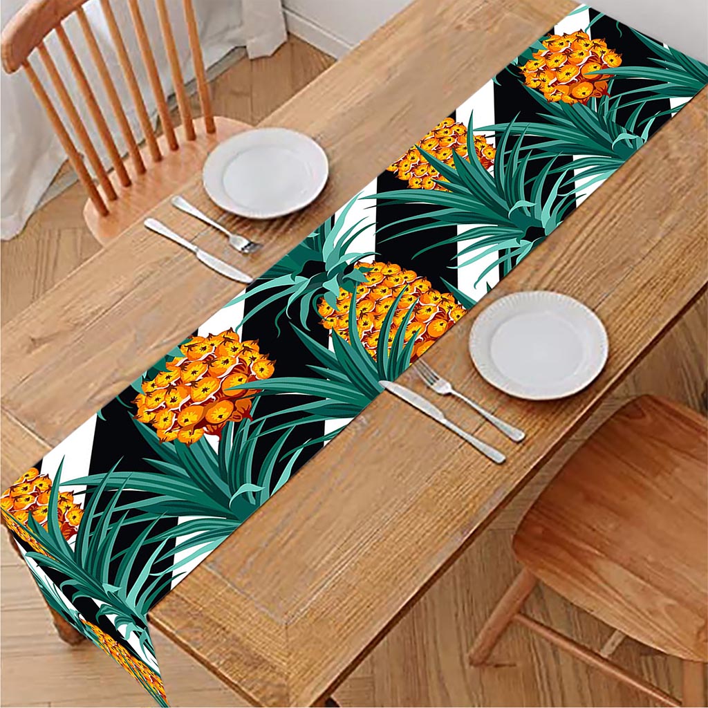 Pineapple Striped Pattern Print Table Runner