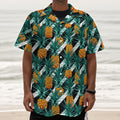 Pineapple Striped Pattern Print Textured Short Sleeve Shirt