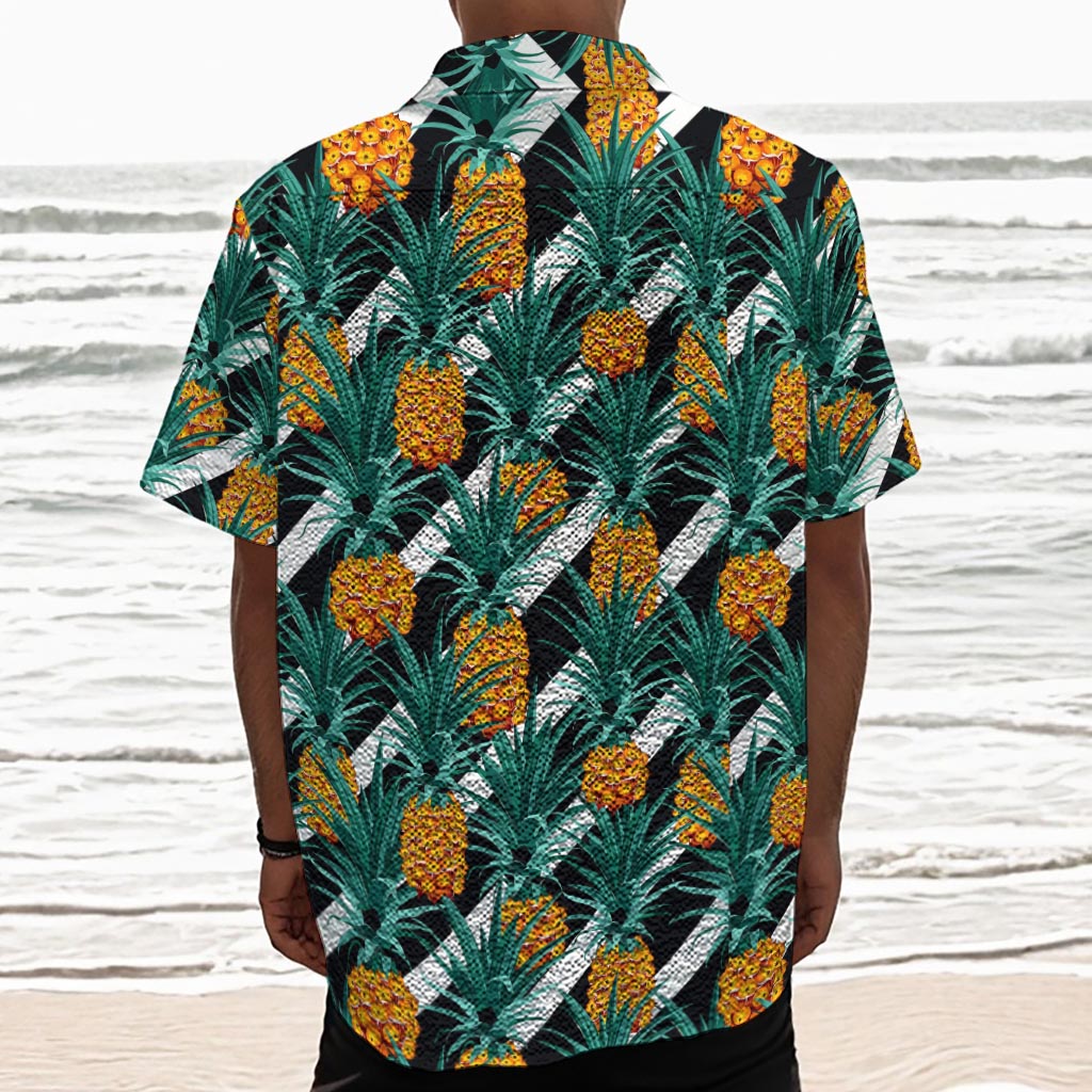 Pineapple Striped Pattern Print Textured Short Sleeve Shirt