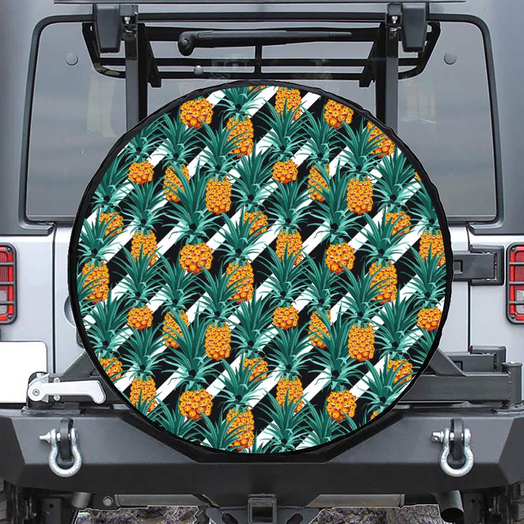 Pineapple Striped Pattern Print Tire Cover