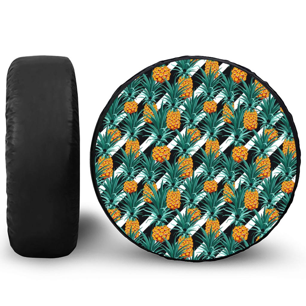 Pineapple Striped Pattern Print Tire Cover