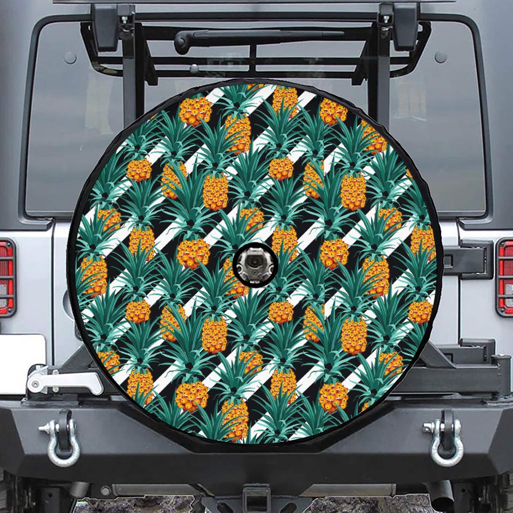Pineapple Striped Pattern Print Tire Cover With Camera Hole
