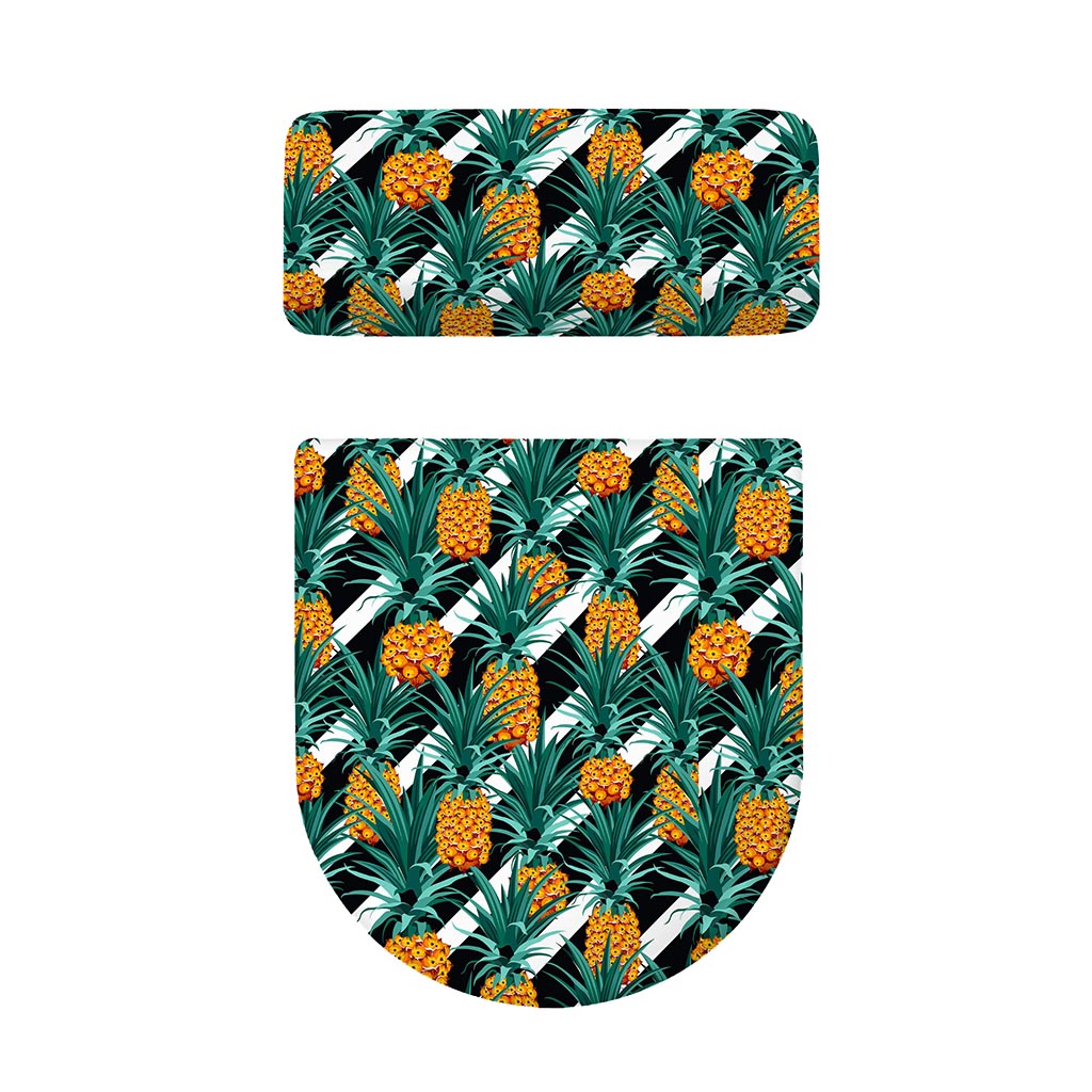 Pineapple Striped Pattern Print Toilet Lid And Tank Cover Set