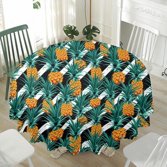 Pineapple Striped Pattern Print Waterproof Round Tablecloth