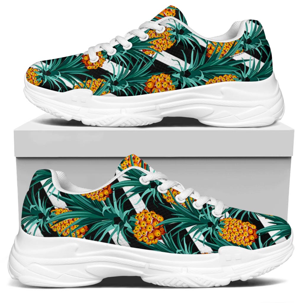 Pineapple Striped Pattern Print White Chunky Shoes