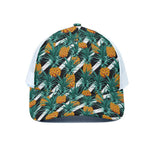 Pineapple Striped Pattern Print White Mesh Trucker Cap