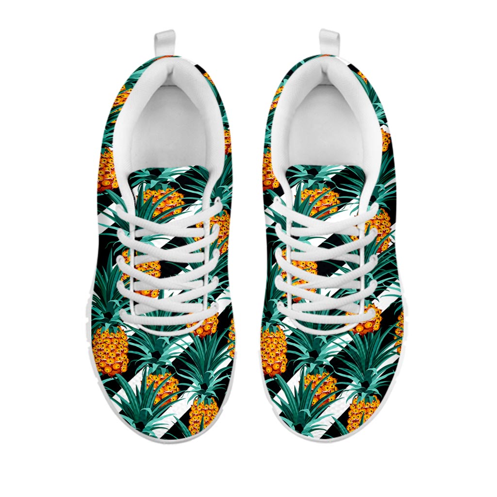 Pineapple Striped Pattern Print White Running Shoes