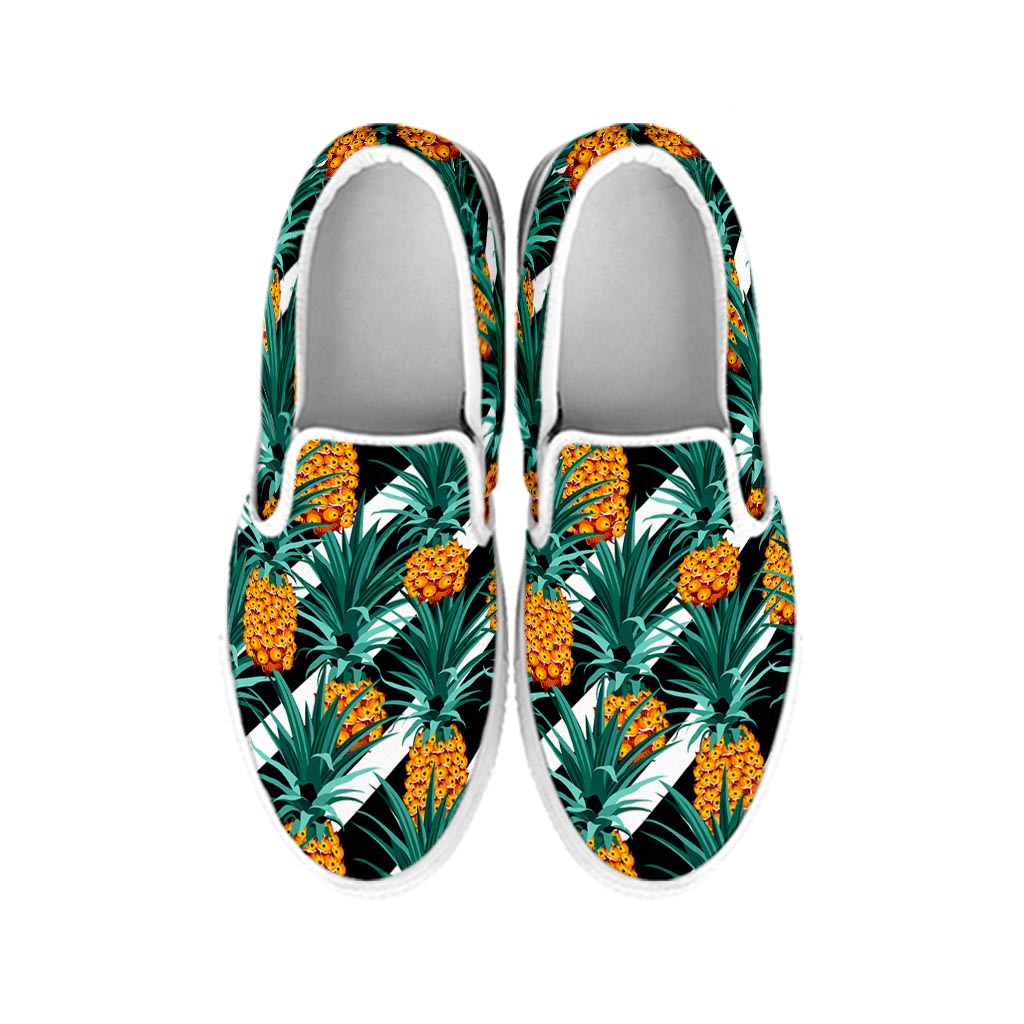 Pineapple Striped Pattern Print White Slip On Sneakers