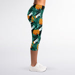 Pineapple Striped Pattern Print Women's Capri Leggings
