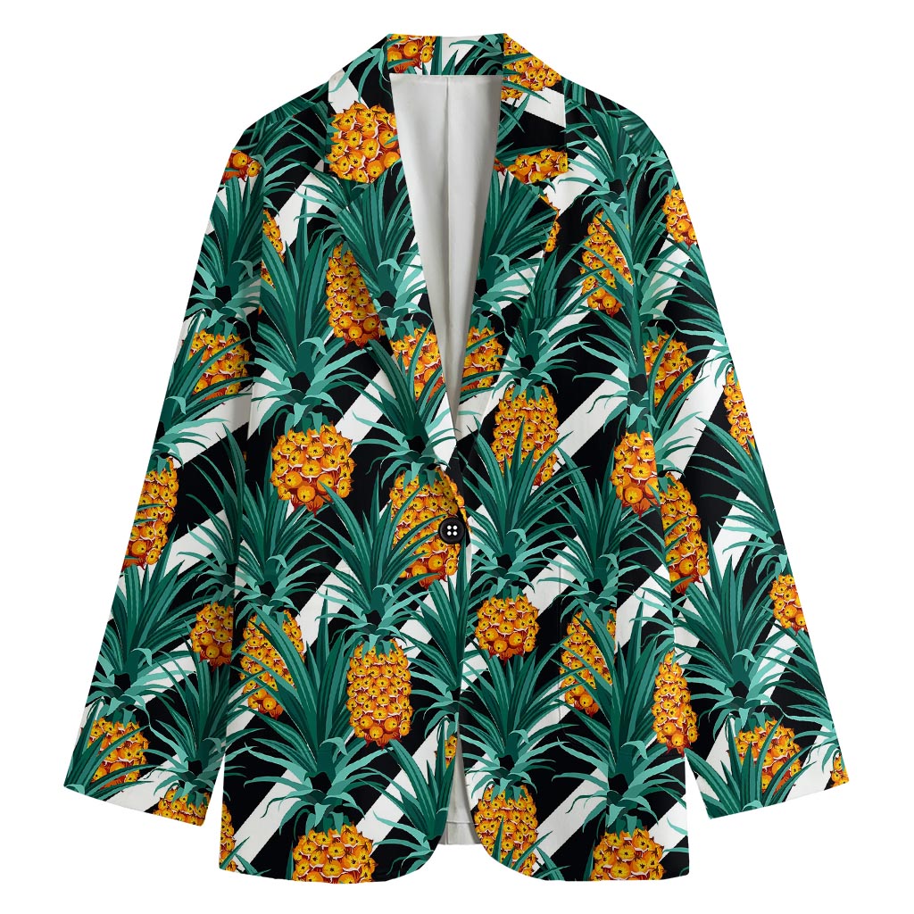 Pineapple Striped Pattern Print Women's Cotton Blazer