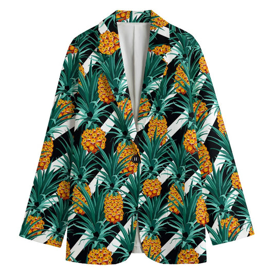 Pineapple Striped Pattern Print Women's Cotton Blazer
