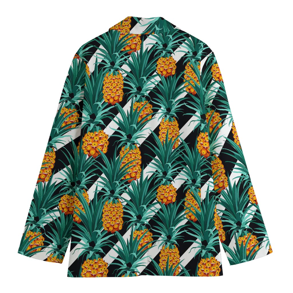 Pineapple Striped Pattern Print Women's Cotton Blazer