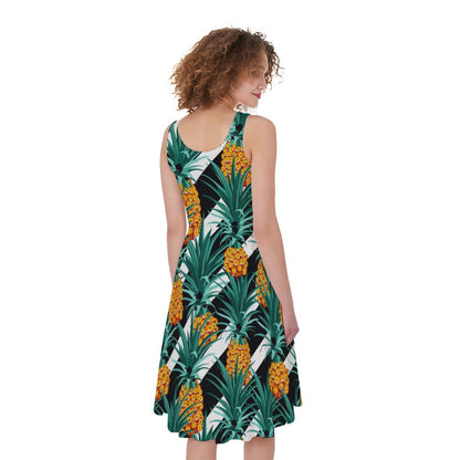 Pineapple Striped Pattern Print Women's Sleeveless Dress