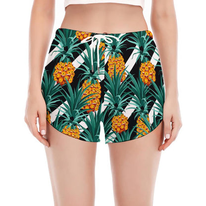 Pineapple Striped Pattern Print Women's Split Running Shorts