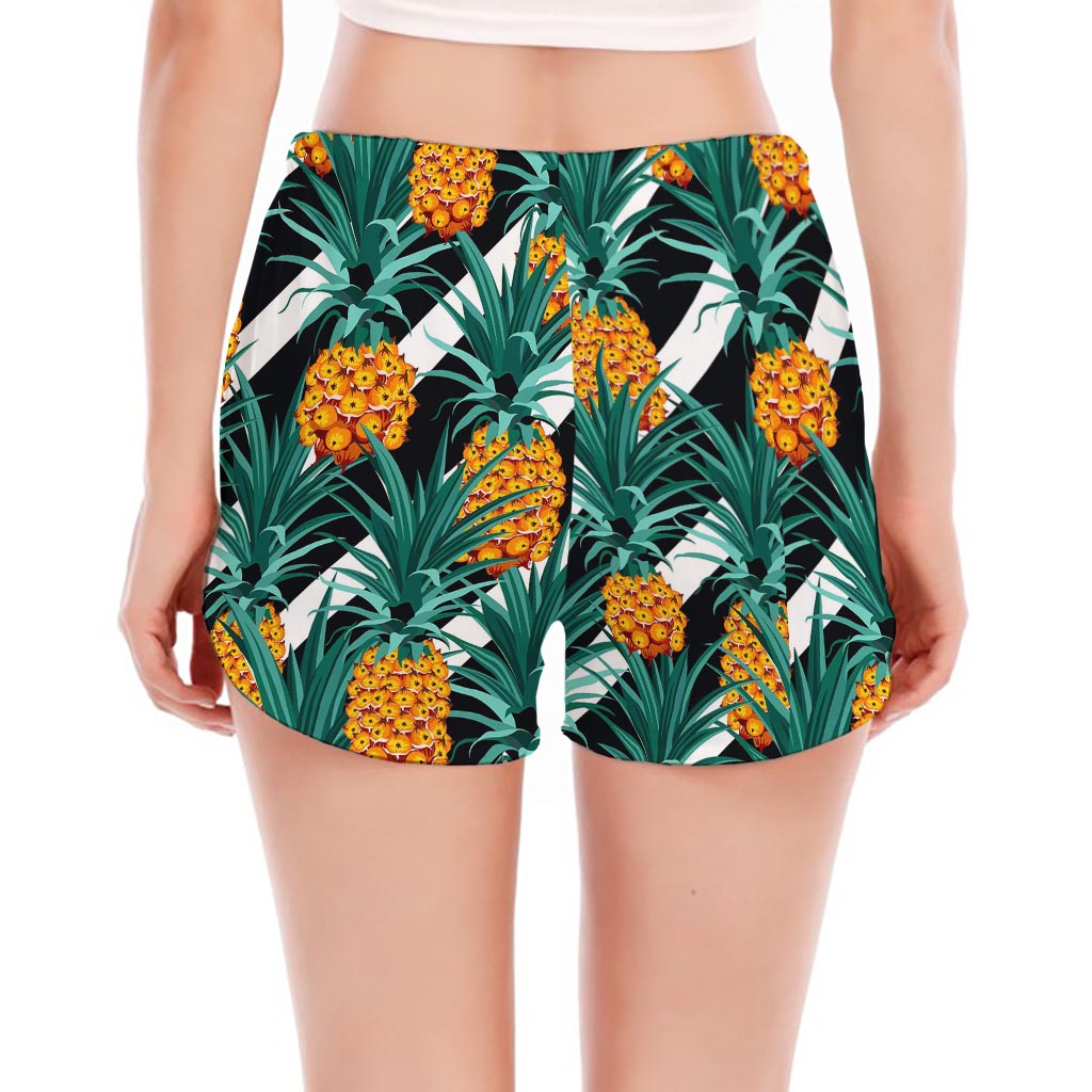 Pineapple Striped Pattern Print Women's Split Running Shorts