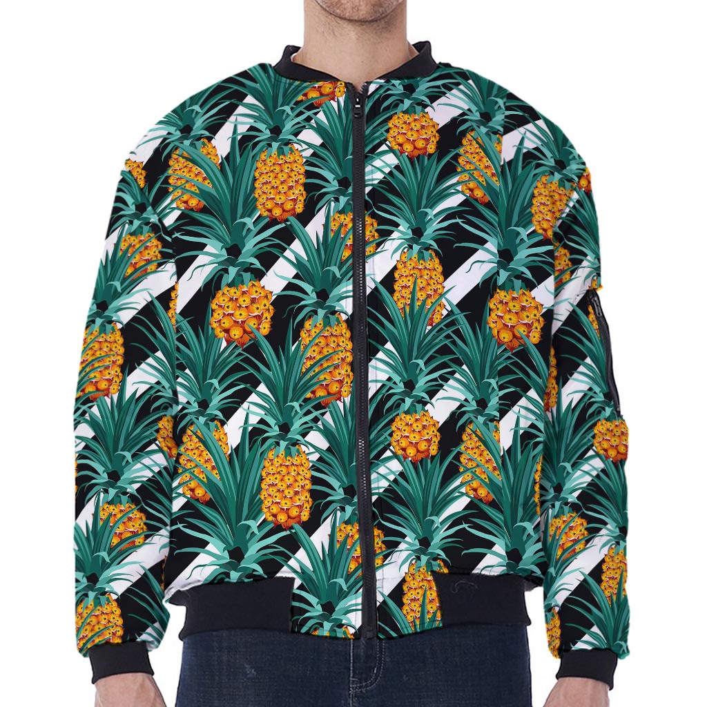 Pineapple Striped Pattern Print Zip Sleeve Bomber Jacket