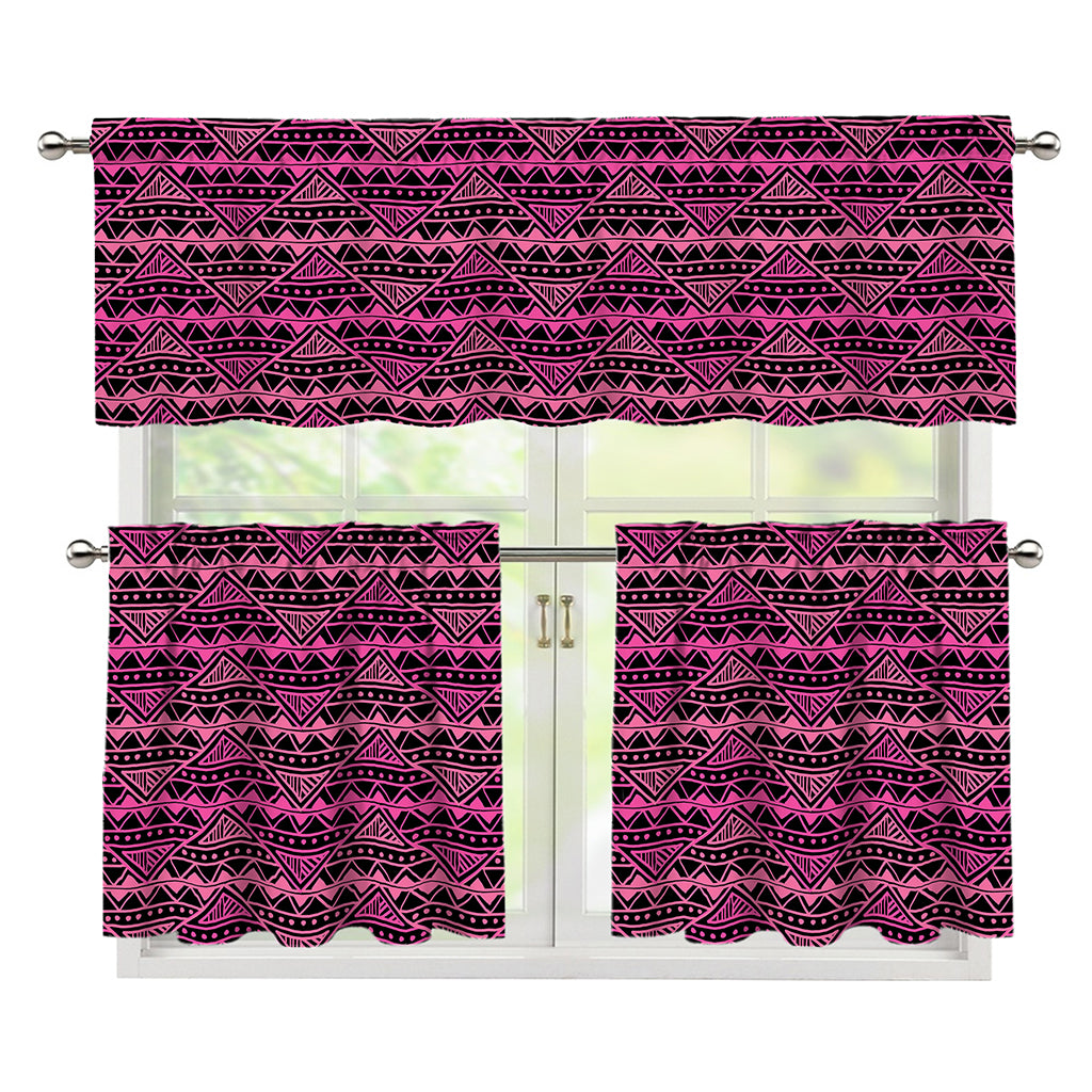 Pink African Ethnic Pattern Print 3 Piece Kitchen Curtains