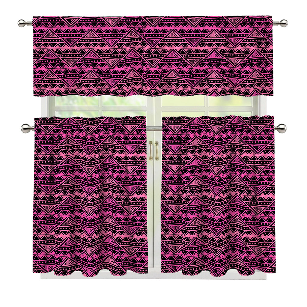 Pink African Ethnic Pattern Print 3 Piece Kitchen Curtains