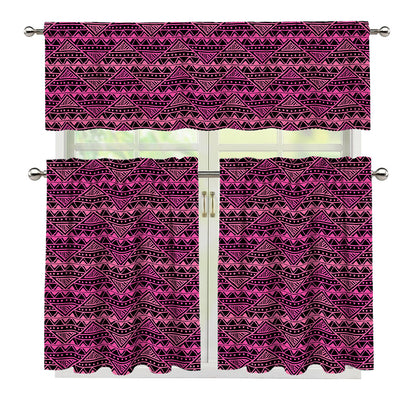 Pink African Ethnic Pattern Print 3 Piece Kitchen Curtains