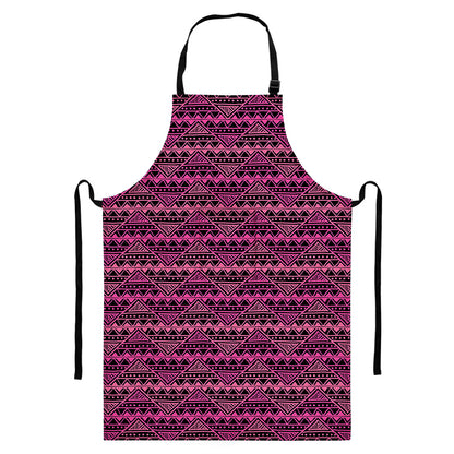 Pink African Ethnic Pattern Print Bib Apron With Pocket