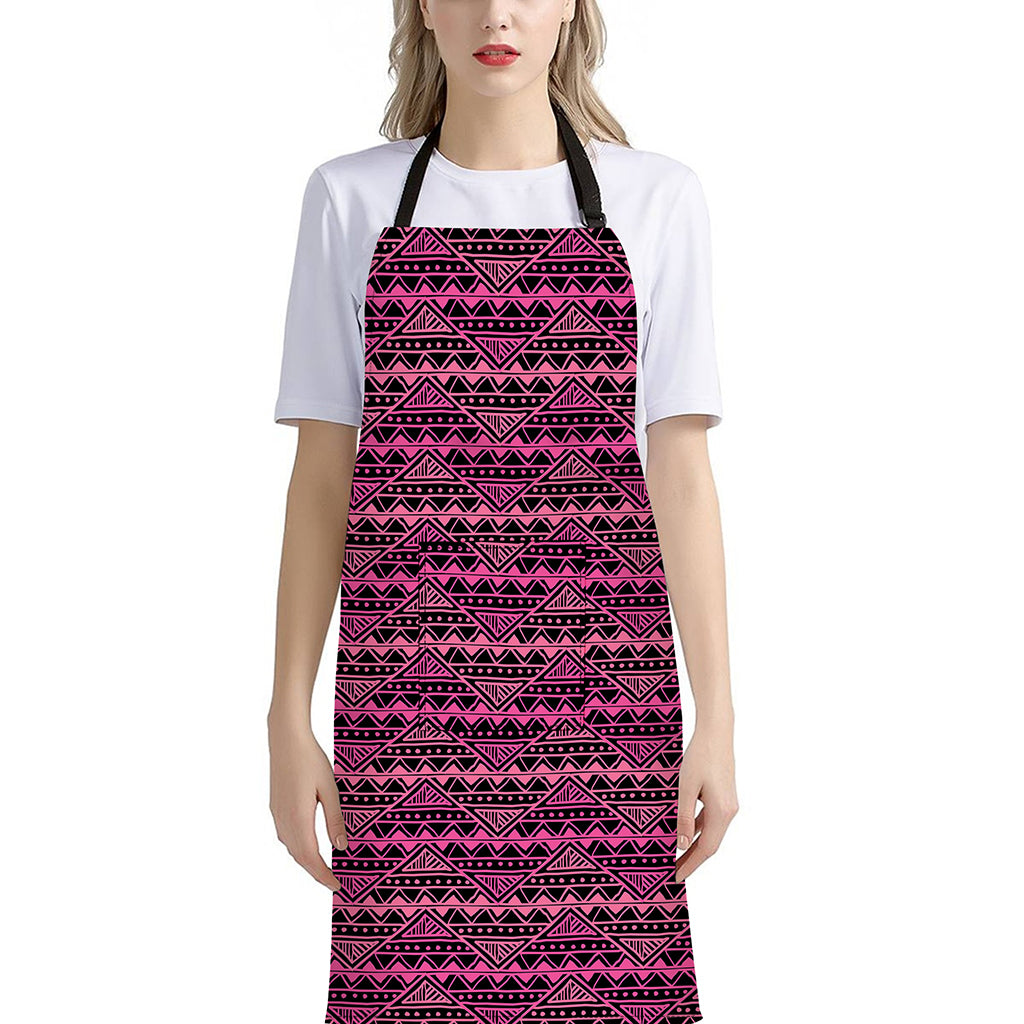 Pink African Ethnic Pattern Print Bib Apron With Pocket