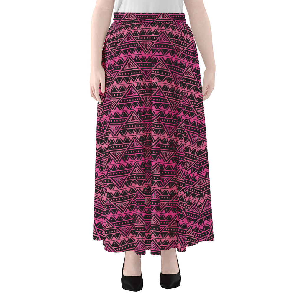 Pink African Ethnic Pattern Print Chiffon Maxi Skirt