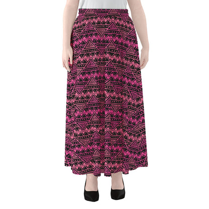 Pink African Ethnic Pattern Print Chiffon Maxi Skirt