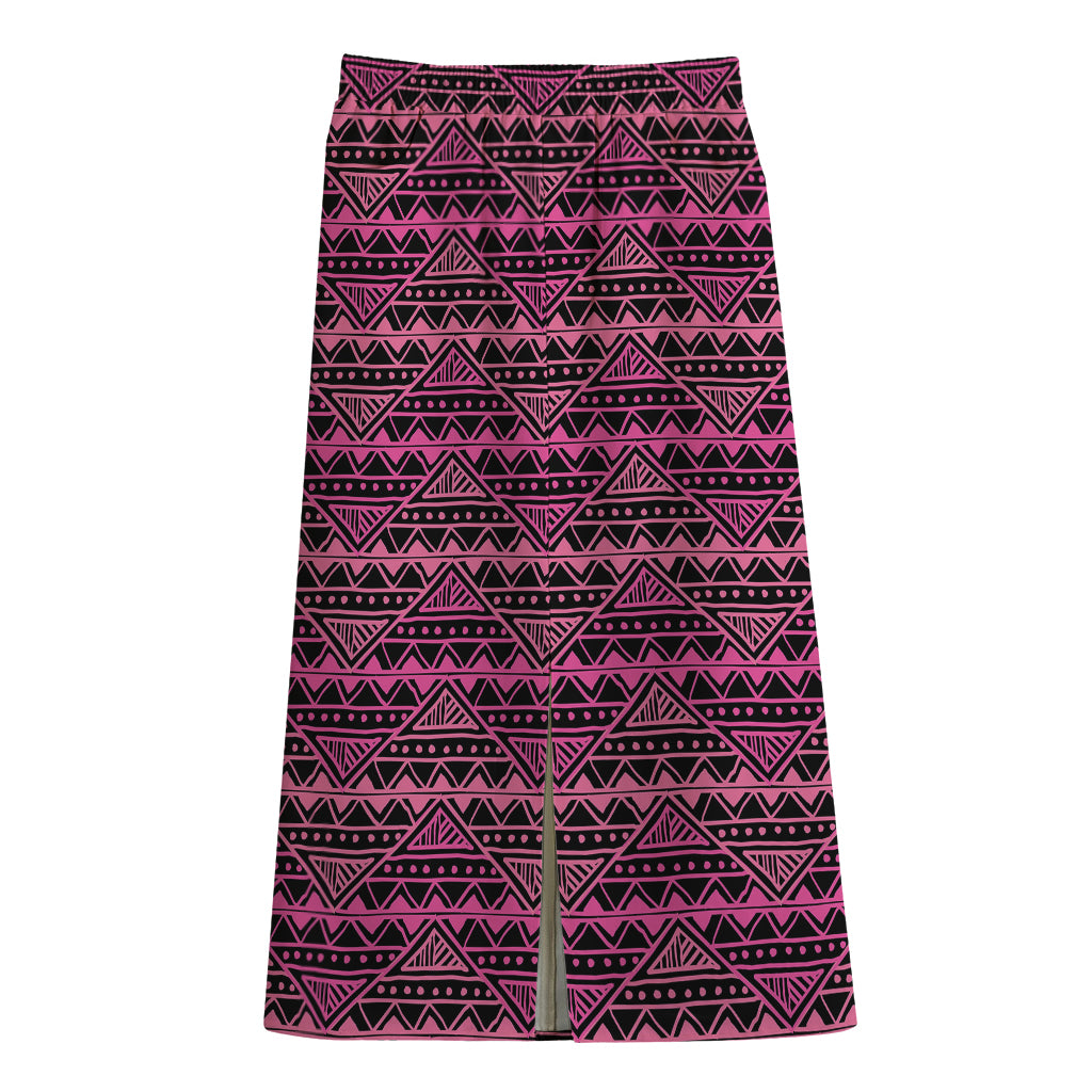 Pink African Ethnic Pattern Print Cotton Front Slit Maxi Skirt