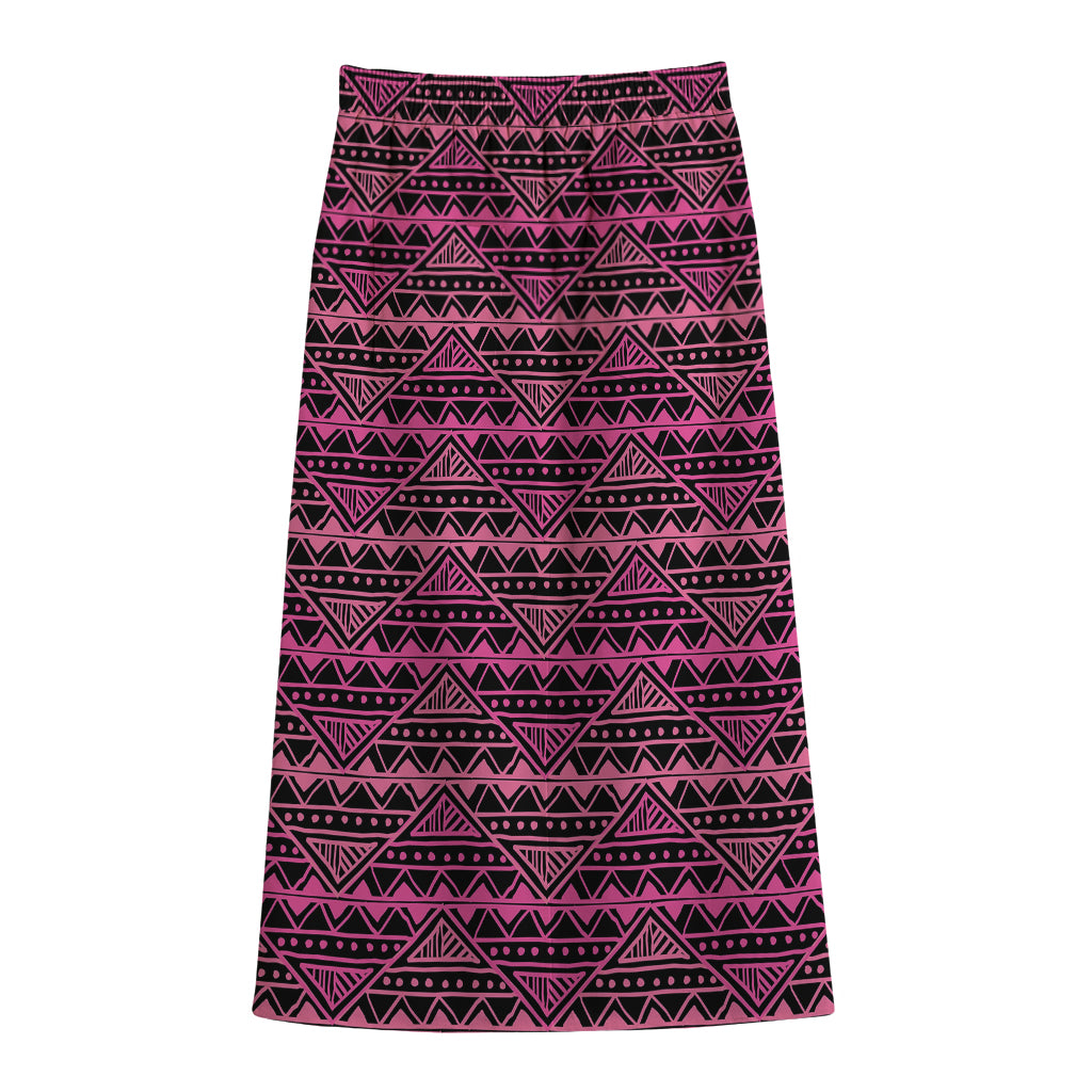 Pink African Ethnic Pattern Print Cotton Front Slit Maxi Skirt