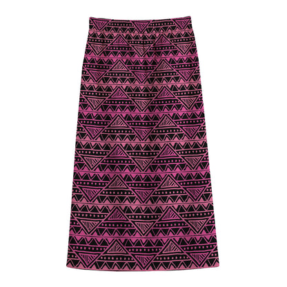 Pink African Ethnic Pattern Print Cotton Front Slit Maxi Skirt