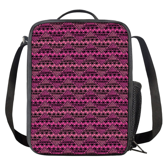 Pink African Ethnic Pattern Print Crossbody Lunch Bag