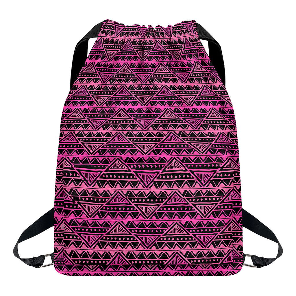 Pink African Ethnic Pattern Print Drawstring Backpack