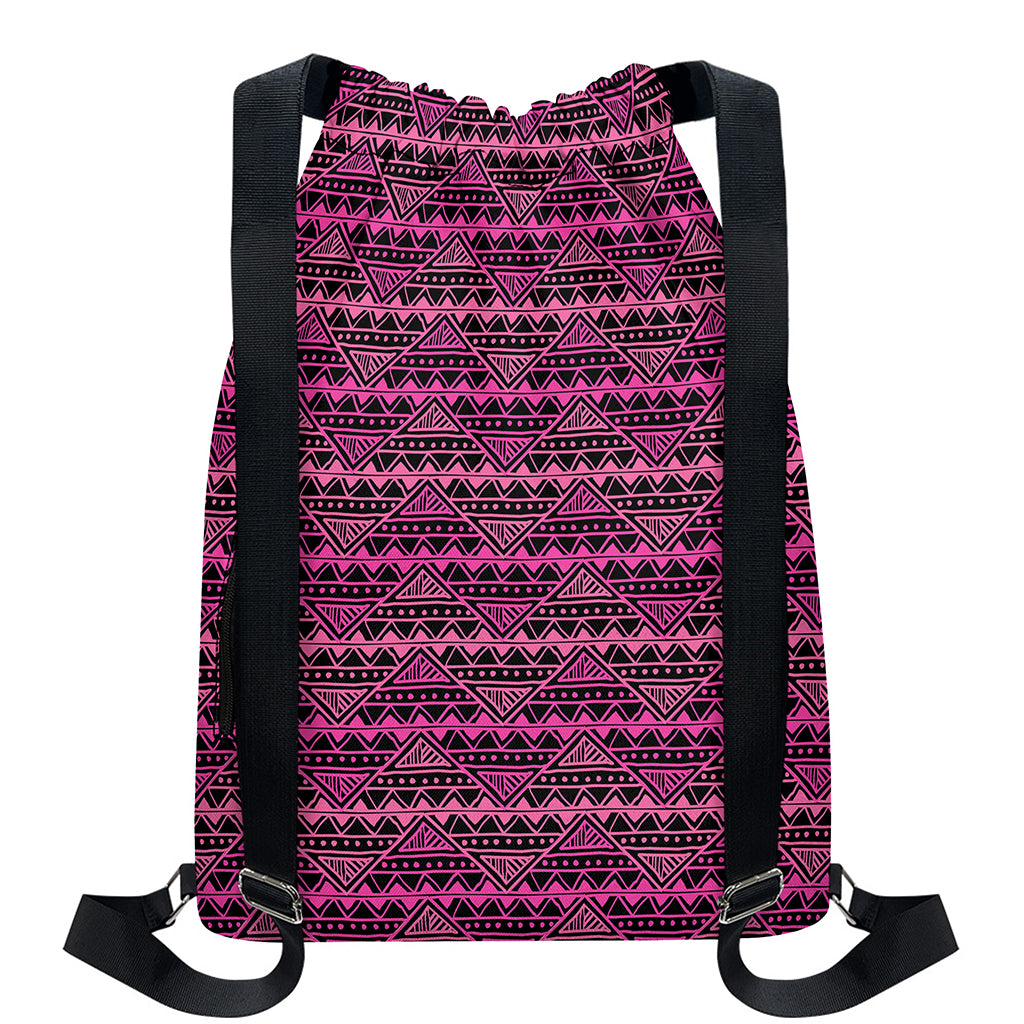 Pink African Ethnic Pattern Print Drawstring Backpack