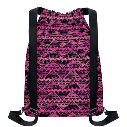 Pink African Ethnic Pattern Print Drawstring Backpack