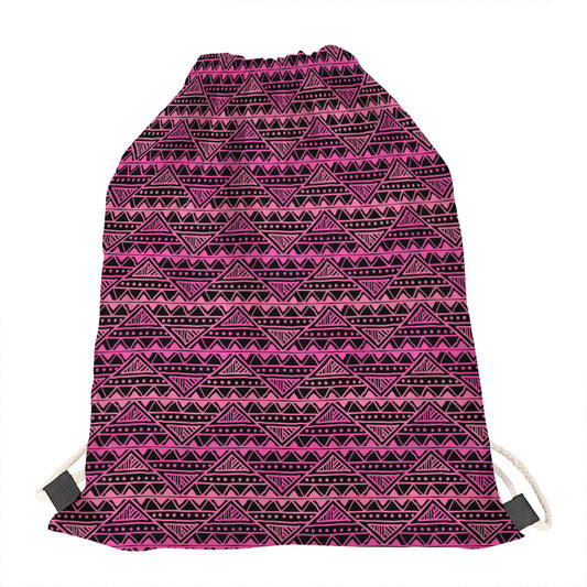 Pink African Ethnic Pattern Print Drawstring Bag