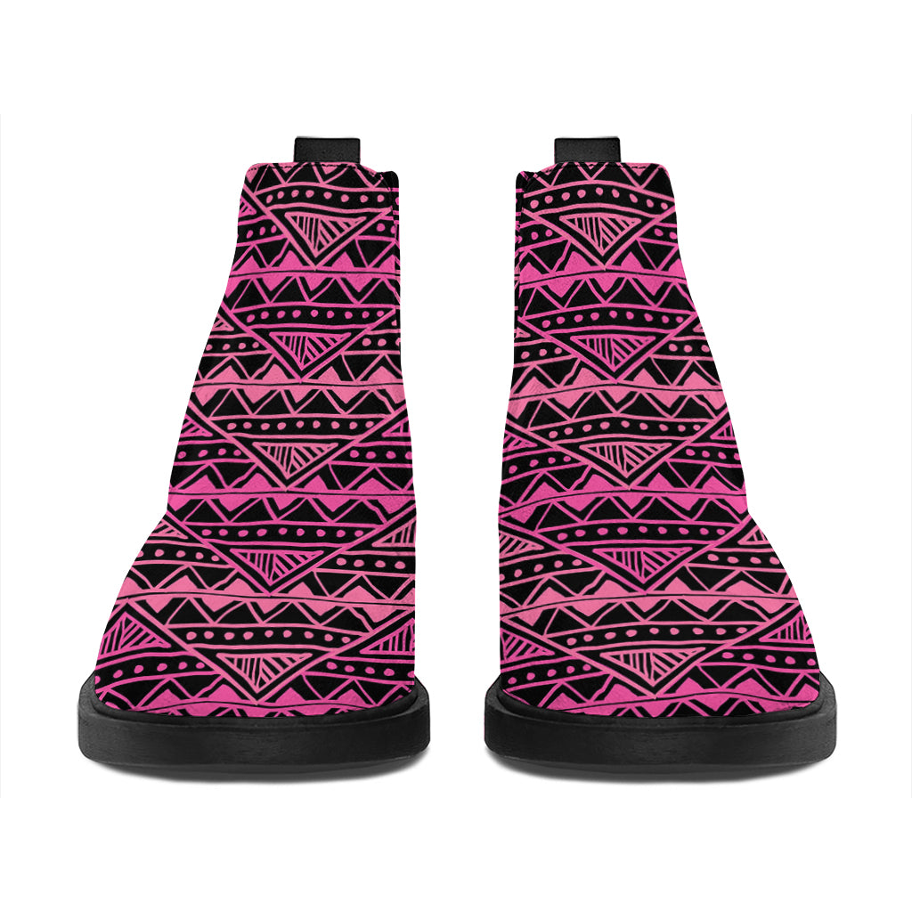 Pink African Ethnic Pattern Print Flat Ankle Boots