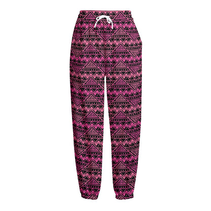 Pink African Ethnic Pattern Print Fleece Lined Knit Pants