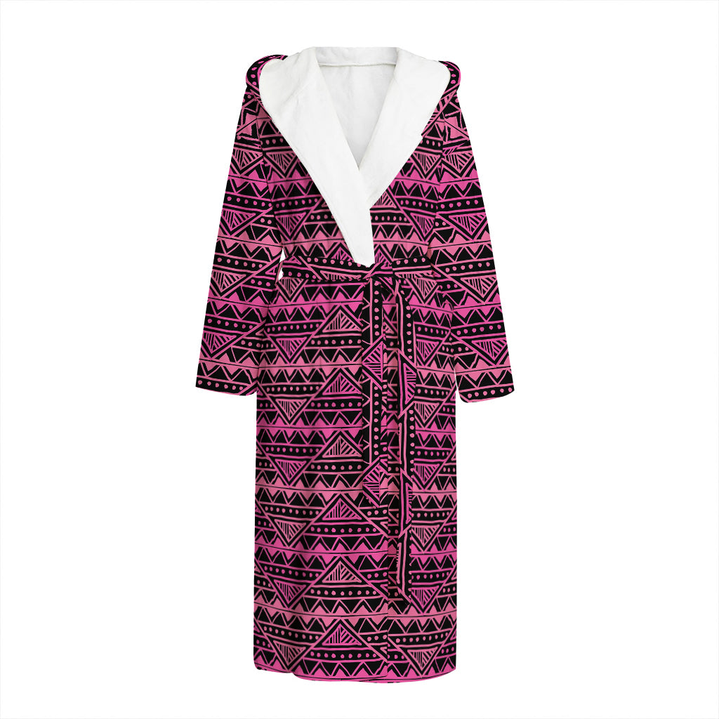 Pink African Ethnic Pattern Print Hooded Bathrobe