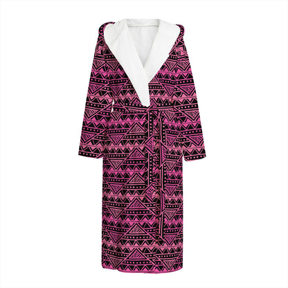 Pink African Ethnic Pattern Print Hooded Bathrobe