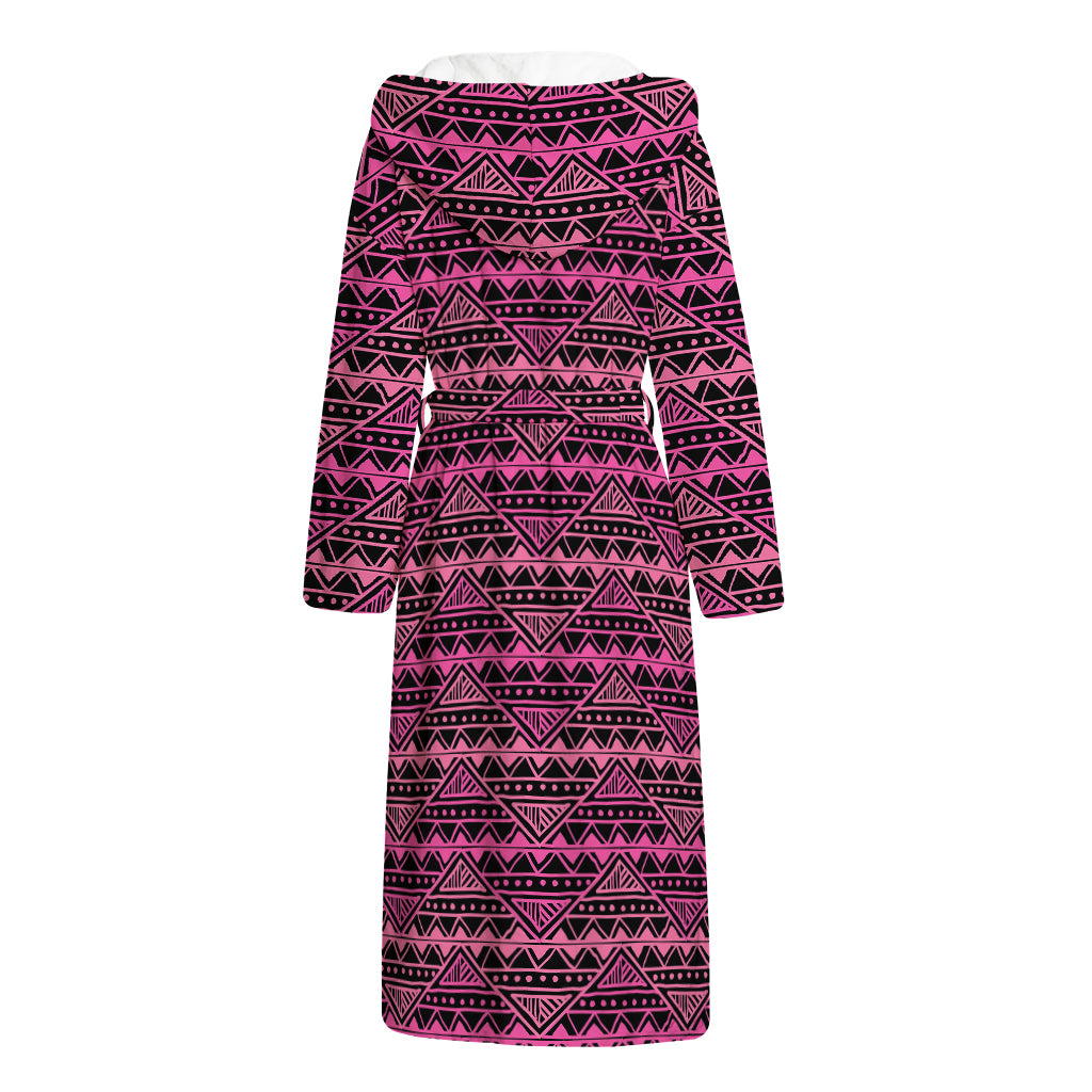 Pink African Ethnic Pattern Print Hooded Bathrobe