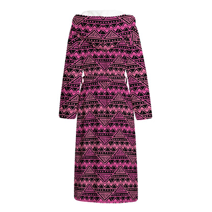 Pink African Ethnic Pattern Print Hooded Bathrobe
