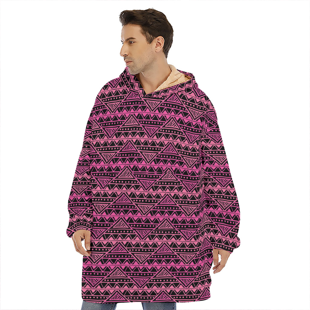 Pink African Ethnic Pattern Print Hoodie Blanket