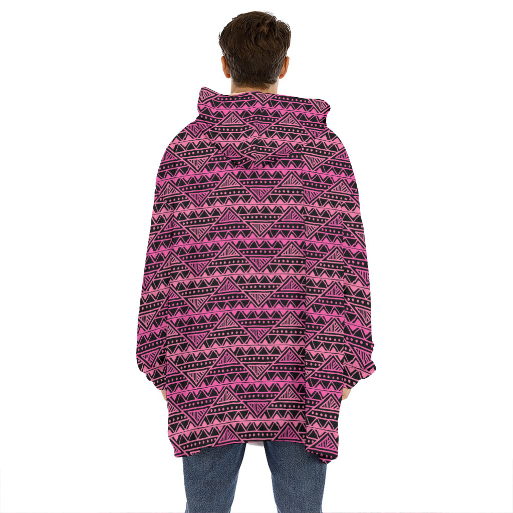 Pink African Ethnic Pattern Print Hoodie Blanket