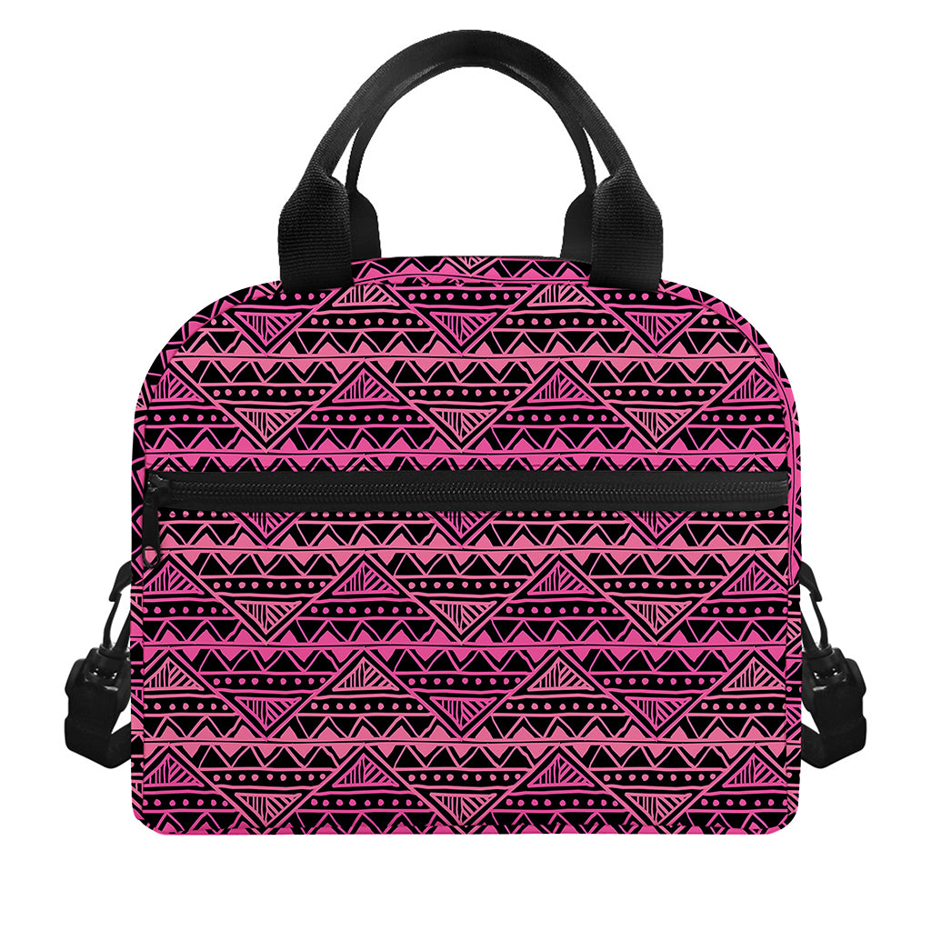 Pink African Ethnic Pattern Print Insulated Lunch Bag