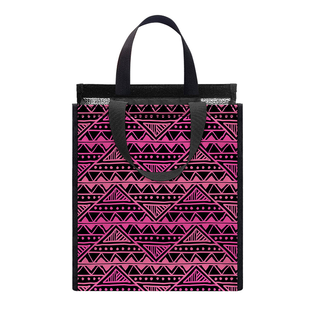 Pink African Ethnic Pattern Print Insulated Lunch Tote
