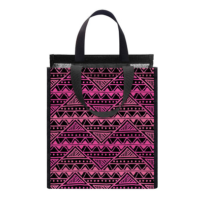 Pink African Ethnic Pattern Print Insulated Lunch Tote