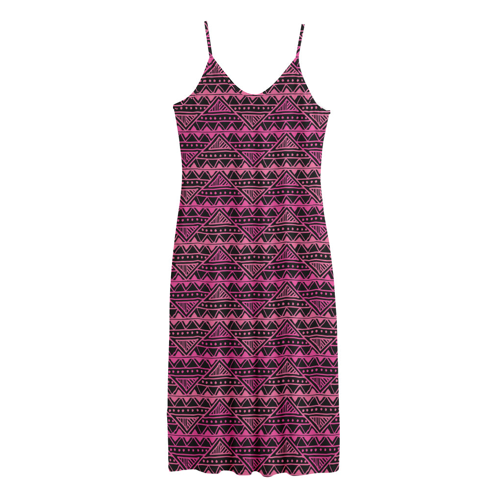 Pink African Ethnic Pattern Print Jersey Midi Cami Dress