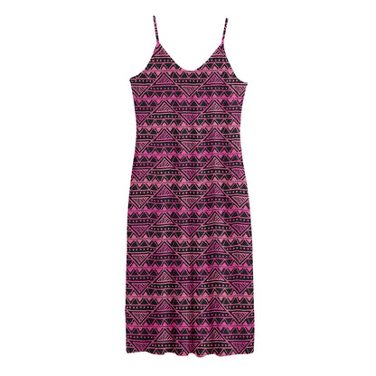 Pink African Ethnic Pattern Print Jersey Midi Cami Dress