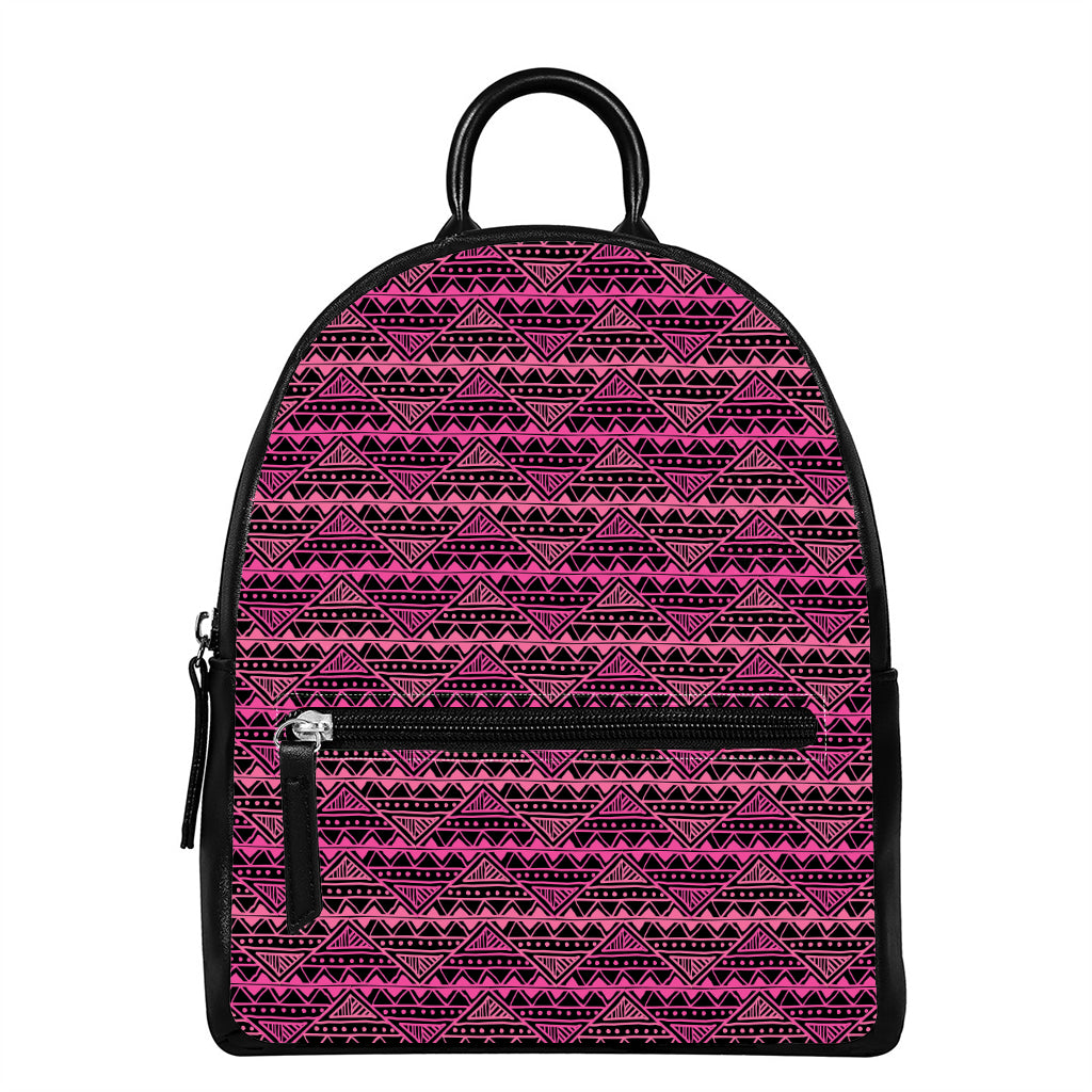 Pink African Ethnic Pattern Print Leather Backpack