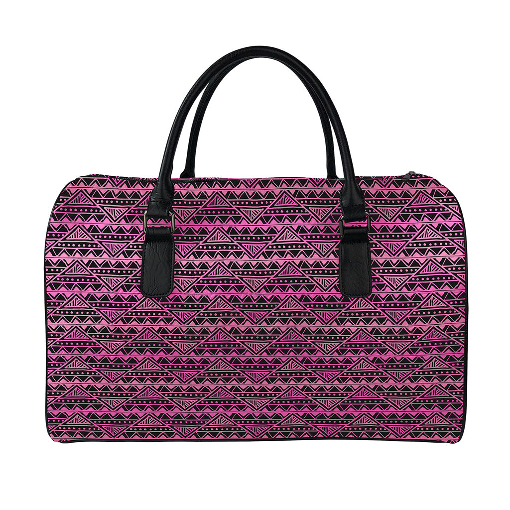 Pink African Ethnic Pattern Print Leather Duffle Bag